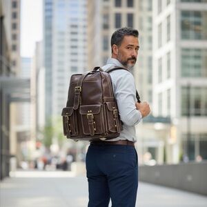 Brown Leather Men's Backpack